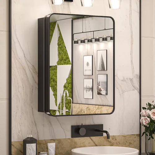 Miniatura 14 de Keonjinn Gabinetes de medicina delgados negros de 15 x 36 pulgadas, botiquín lateral estrecho para baño con espejo, marco de acero inoxidable