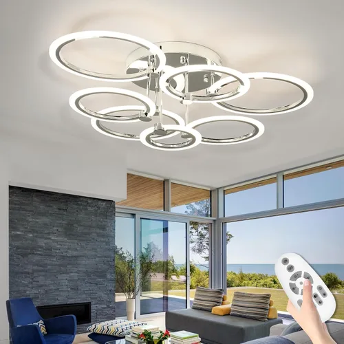 Miniatura 9 de Lámpara de techo LED, lámpara de techo moderna de 6 anillos, 77 W regulable 3000K a 6500K, luz de techo blanca con control remoto para sala