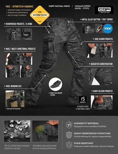 Miniatura 117 de CQR – Pantalones tácticos elásticos tipo cargo para hombre, resistentes al agua, de tela ripstop (antidesgarros), ligeros, ideales para uso diario