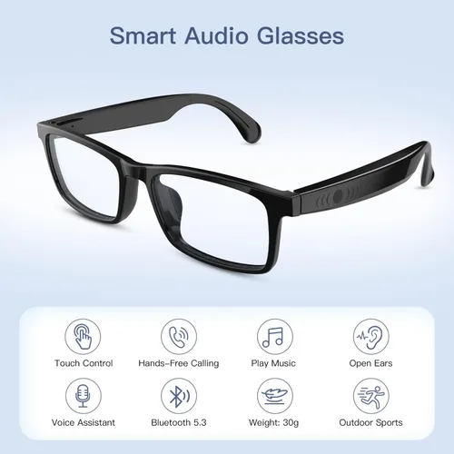 Miniatura 2 de Lentes inteligentes, gafas Bluetooth con luz azul, micrófono y altavoces integrados, música de oído abierto y llamadas manos libres, compatibilidad