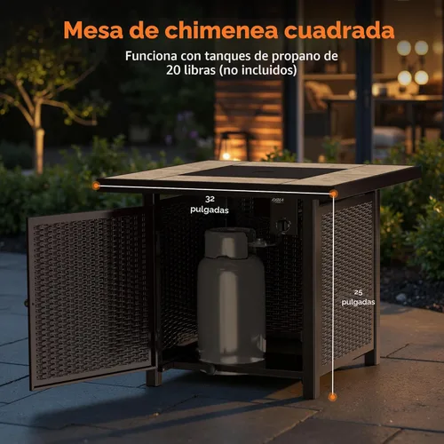 Miniatura 10 de BALI OUTDOORS - Mesa para fogata de gas propano 32 pulgadas, 50,000 BTU, fogatas cuadradas de gas para exterior, color marrón