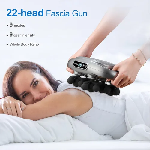 Miniatura 3 de Pistola de masaje, masajeador de 22 cabezas para pies, espalda, cuello y hombros con modos y intensidades ajustables y múltiples, pistola de fascia