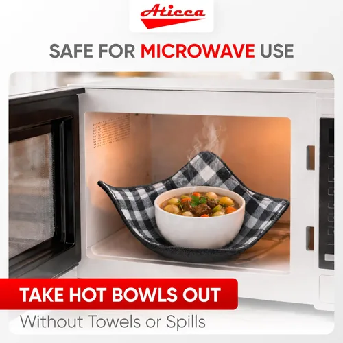 Miniatura 4 de Aticca Juego de 4 almohadillas calientes para tazas de caldo para microondas y platos calientes, multiusos, a prueba de calor Negro