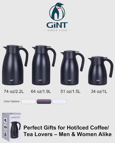 Miniatura 9 de Jarra térmica para café GiNT de 1L / 34Oz, jarras de café de acero inoxidable aisladas para mantener caliente/Jarra térmica de vacío de doble pared