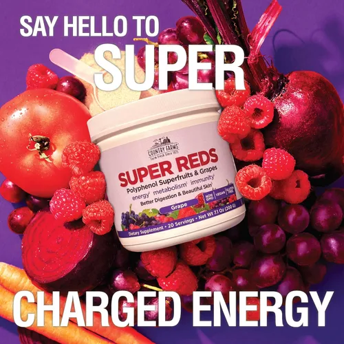 Miniatura 5 de Country Farms Super Reds, superalimento energizante de polifenoles, 40 frutas y bayas super, poderosos antioxidantes y polifenoles, apoya la energía