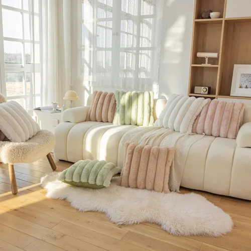 Miniatura 5 de Juego de 2 fundas de almohada de 18 x 18 pulgadas, almohadas para sala de estar, almohadas para cama de piel sintética