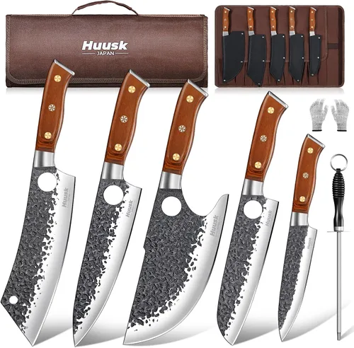 Miniatura 9 de Huusk Juego de Cuchillos de Carnicero Cuchillo de Chef Serbio Forjado a Mano Cuchillo de Deshuesado Viking Cuchillo de Corte 3 Piezas Juego