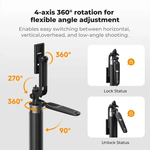 Miniatura 5 de K&F CONCEPT - Trípode para teléfono de 69 pulgadas, con apertura automática para selfie con 4 patas y mango estabilizador, soporte de trípode