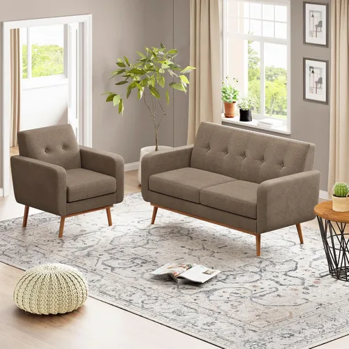 HUIMO - Juego de muebles para sala de estar con botones, juego de muebles tapizados con botones para sala de estar, sofá moderno tapizado con marco