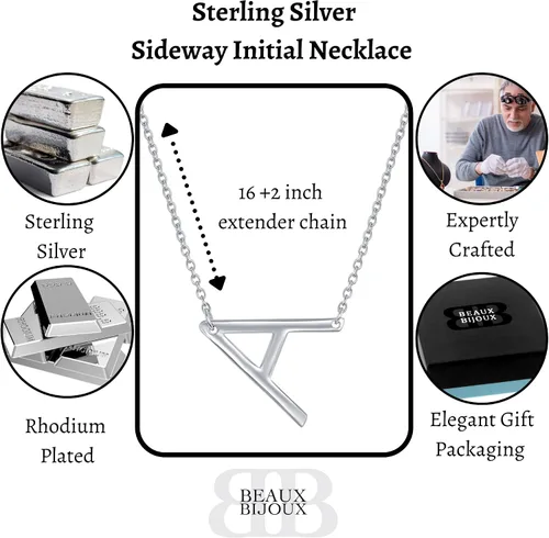 Miniatura 5 de Sterling Silver Sideways Initial Necklace - Initial Necklaces for Women - Letter Necklace for Women - Initial Necklace - Letter Necklace - Initial