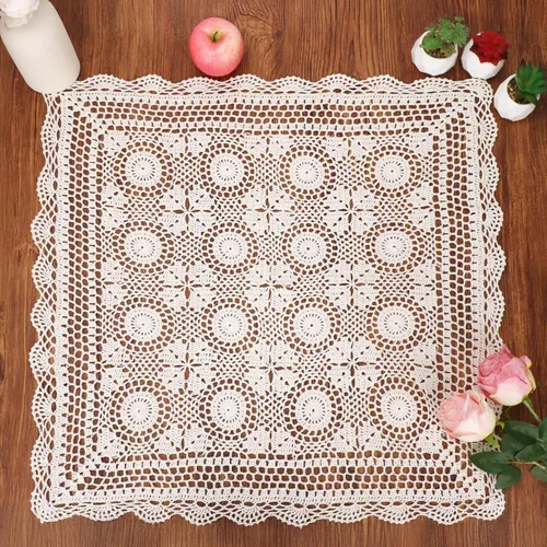 kilofly Manteles individuales hechos a mano con encaje de algodón y ganchillo, para sofá, cuadrados, beige, 27 pulgadas
