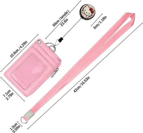 Miniatura 3 de 【Lo último de 2025】 Lindo portacarnet retráctil con cordón enrollable y clip con mosquetón resistente, 1 ventana transparente para identificación
