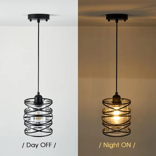 Miniatura 4 de Paquete de 1 lámpara colgante de 6.3 pulgadas en espiral negra para isla de cocina, luz moderna de metal soplado a mano, vidrio sembrado, luz Negro
