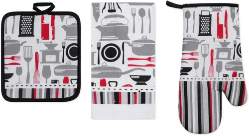 Miniatura 22 de Juego de ropa de cocina estampada Coffee Time de 3 piezas, 1 toalla de algodón, 1 agarradera, 1 guante de horno con lazo para colgar, material 100%