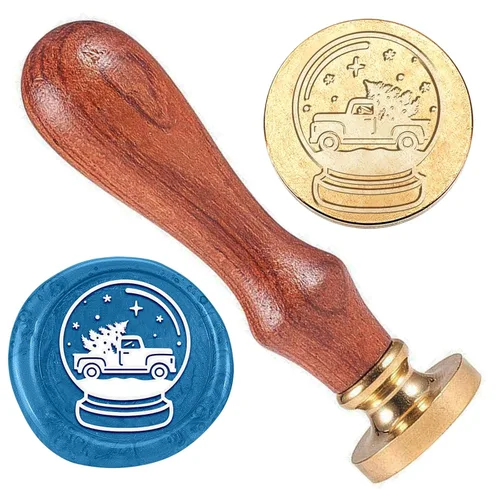Miniatura 14 de Sello de cera para árbol de Navidad, sello de cabeza de latón de nieve de 1 pulgada con mango de madera, sello de cera de sellado de Navidad