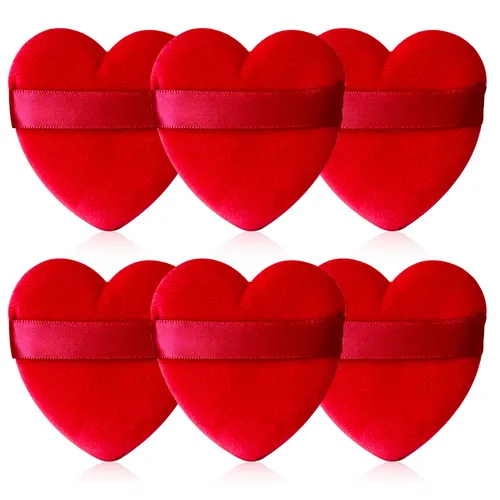 Miniatura 9 de 6 piezas de soplo de polvo para cara suave en forma de corazón para polvo suelto, polvo mineral, polvo corporal, terciopelo, base cosmética, 6
