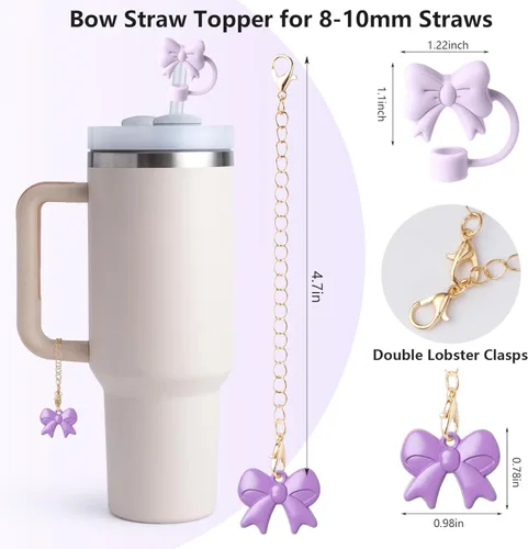 Miniatura 5 de Juego de 10 accesorios para Copa Stanley, los accesorios Stanley incluyen 2 fundas para pajitas con lazo, 1 encantador dije de mango con lazo, 2