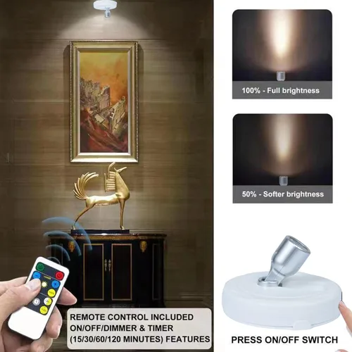 Miniatura 2 de HAMVIDNE Foco LED, luces de foto a batería, iluminación ascendente para interior, luces de disco con 2 controles remotos, luz de punto regulable