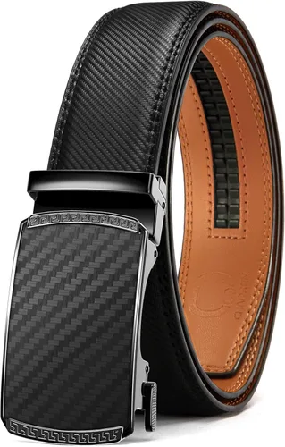 Miniatura 12 de CHAOREN - Cinturón para hombre - Cinturón de trinquete de cuero de 1 3/8 pulgadas para pantalones de vestir - Cinturón micro ajustable que se adapta