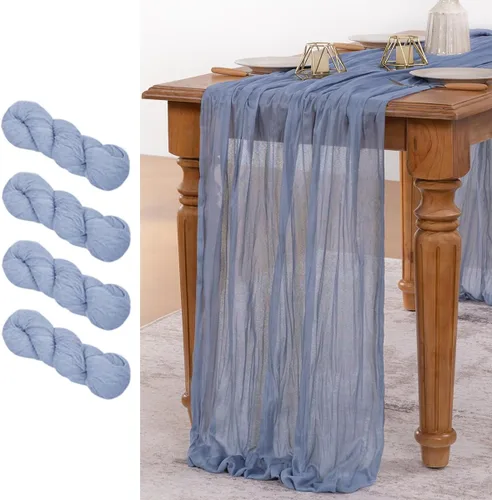 Miniatura 37 de MLMW Paquete de 6 Caminos de Mesa de Estopilla Azul Polvoriento para Revelación de Género Boho Gasa Rústica de Tela de Queso Camino de Mesa 160 Azul