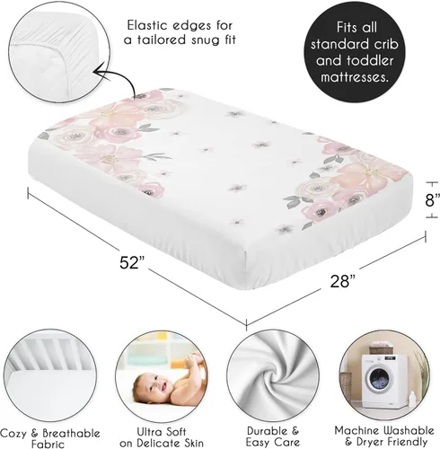 Miniatura 4 de Sweet Jojo Designs Sábanas ajustables para cuna de bebé (rosa/gris bohemio floral) para niñas, guardería infantil, habitación de niños pequeños