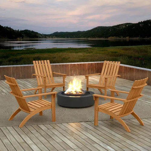 Miniatura 9 de Giantex Silla Adirondack, sillas de madera de acacia con asiento inclinado, respaldo alto, silla ergonómica de listones para patio trasero, piscina