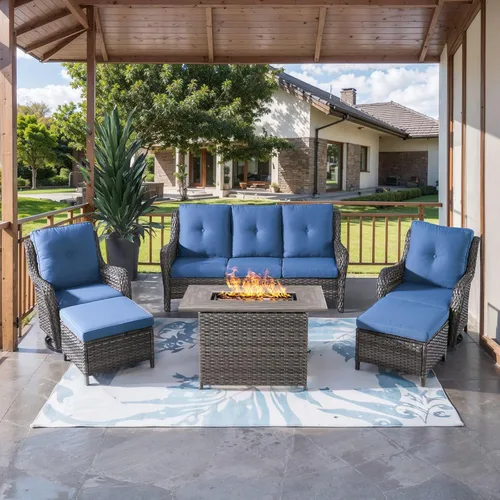 Miniatura 78 de HUMMUH Sillas Mecedoras Giratorias de Mimbre para Patio Exterior con Respaldo Alto, Sillas Deslizantes de Ratán PE, Juego de Muebles de Patio de 4