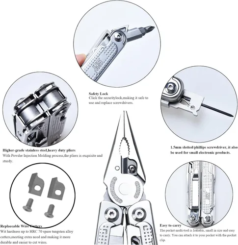 Miniatura 4 de SQT2045 Multiherramienta 20-en-1, Plegable y con Bloqueo Automático, Herramienta Profesional para DIY, Reparaciones del Hogar y Camping al Aire
