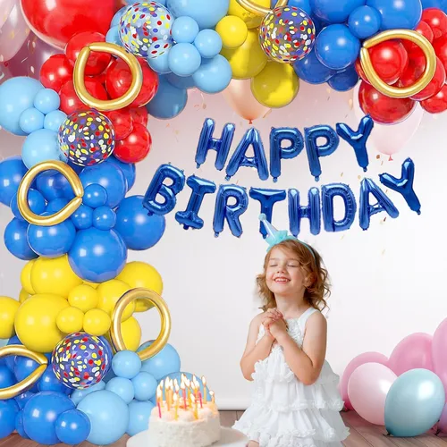 Miniatura 4 de Kit de arco de guirnalda de globos amarillos, azules y rojos, globos de látex metálicos de confeti para niños, globos de aluminio, globos de látex