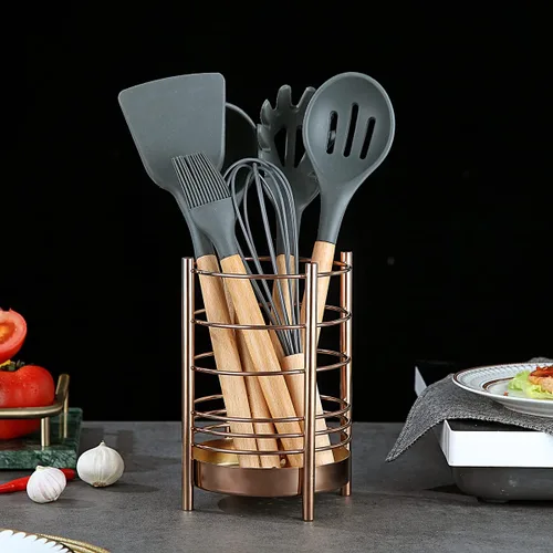Miniatura 4 de Soporte para utensilios de cocina de cobre para encimera de cocina, utensilios de acero inoxidable, organizador de almacenamiento de utensilios