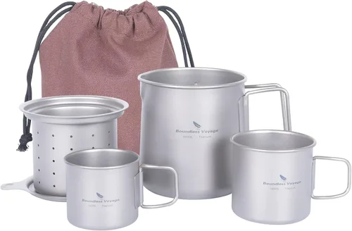 Boundless Voyage Taza de titanio de 16.9 fl oz con tapa y filtro de colador, taza de té ultraligera con asas plegables para acampar al aire libre,