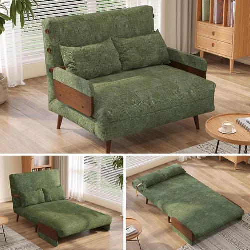 Miniatura 22 de JASIWAY Silla convertible para adultos, silla futón convertible 3 en 1 de lino con almohada, sofá cama individual plegable, cama de invitados