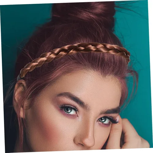 Miniatura 6 de FRCOLOR Trenzas gruesas y anchas trenzadas de cabello sintético trenzado elástico para mujer, diadema trenzada para mujer, diadema ancha y gruesa