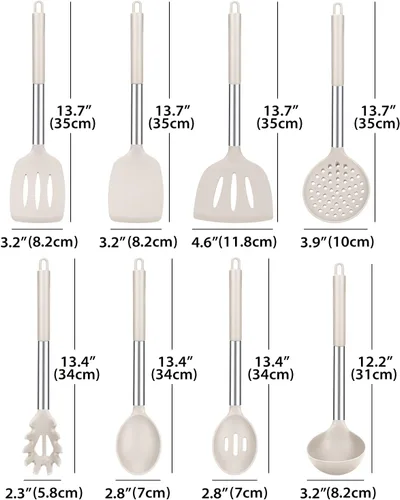 Miniatura 2 de Juego de utensilios de cocina de silicona, 8 piezas de utensilios antiadherentes con mango de acero inoxidable, herramientas de cocina resistentes