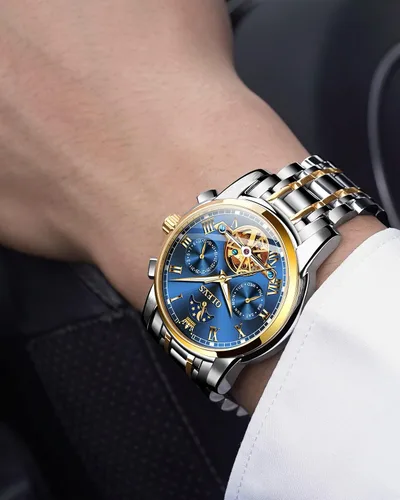 Miniatura 4 de OLEVS Relojes automáticos para hombre diseño de esqueleto Tourbillon cuerda automática reloj de pulsera de lujo fase lunar fecha impermeable