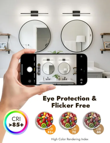 Miniatura 7 de NIORSUN Lámpara de baño moderna de 24 pulgadas, 14W 5CCT regulable LED negro, luces de tocador de baño sobre espejo, luces de tocador para espejos
