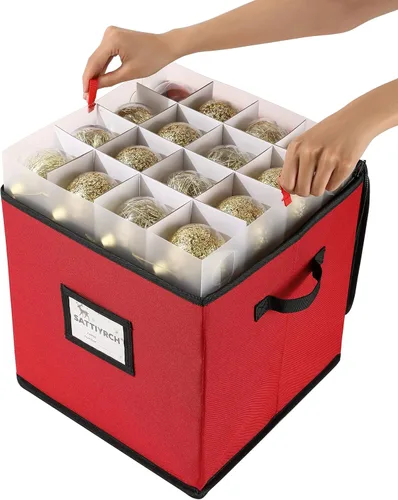 Miniatura 10 de Sattiyrch - Caja de almacenamiento de adornos de Navidad con cierre de cremallera doble - Caja que aporta ranuras para 128 adornos navideños de 3