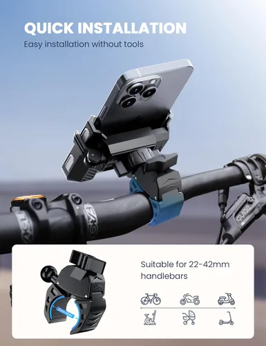 Miniatura 5 de Soporte de teléfono para bicicleta eléctrica, de montaña, scooter y motocross [compatible con cámara] [bloqueo 1S] Soporte universal de manillar