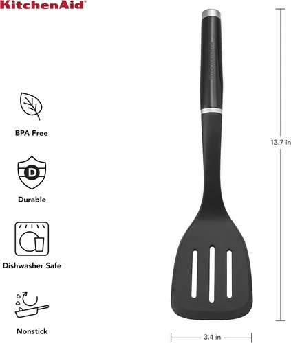 Miniatura 3 de KitchenAid Espátula ranurada y cuchara para untar, 13.66 pulgadas, color negro
