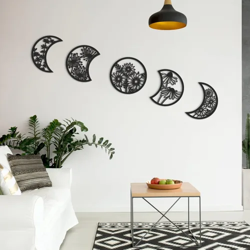 Miniatura 6 de Jetec 5 piezas de decoración de pared de fase lunar sobre la cama, 10.6 pulgadas de alto, estilo bohemio, fase lunar, adorno de pared de madera