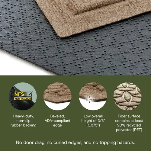 Miniatura 3 de Bungalow Flooring Waterhog - Tapete para puerta, de 3 x 5 pies, fabricado en Estados Unidos, duradero y decorativo, antideslizante, caqui/camel