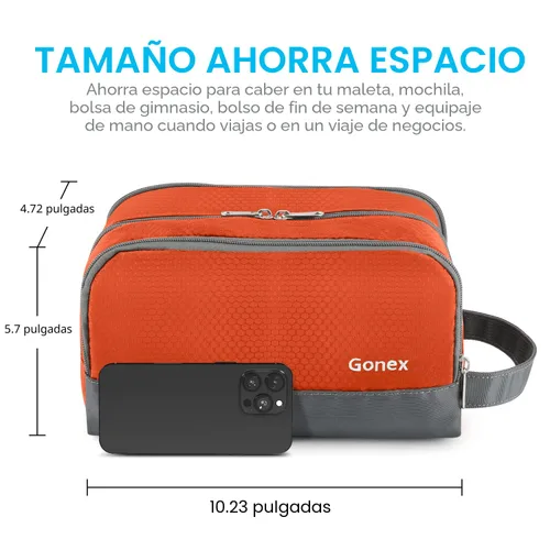 Miniatura 5 de Gonex Neceser de viaje de nailon, bolsa de afeitado, organizador de artículos de tocador, Naranja