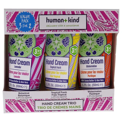 Miniatura 3 de Human+Kind Trío de crema hidratante para manos, tres cremas hidratantes perfumadas con aceite de aguacate y manteca de karité, hidratante intenso