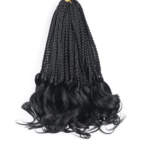 Miniatura 42 de Trenzas de ganchillo rizado francés T33, cabello pre-anillado 10 pulgadas, trenzas cortas rizadas francesas con extremos rizados, trenzas box