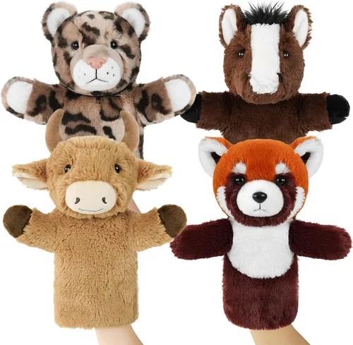 Miniatura 11 de Juego de marionetas de mano de animales de granja de 11 pulgadas, suaves y realistas, juguetes de cabra, cerdo, conejo, marioneta de rana para niños