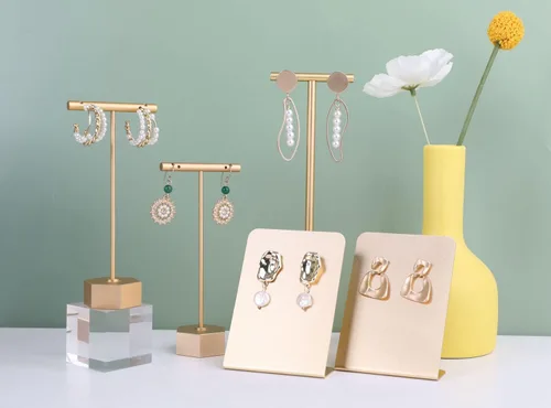 Miniatura 6 de GemeShou 3 piezas de metal dorado soporte en T para exhibición, organizador de aretes de barra en T, exhibición de fotografía de joyería