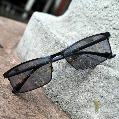 Miniatura 4 de Gafas de lectura con marco de metal de enfoque múltiple fotocromático progresivo para hombre de moda