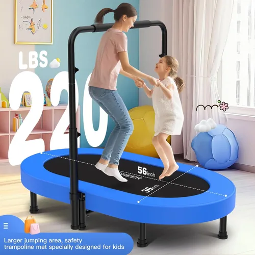 Miniatura 4 de ANCHEER 56" Double Mini Trampoline for Kids, Mini Rebounder with 5-Level Adjustable Handle, Parent-Child Trampoline for Kids, Max Load 220lbs, Fun
