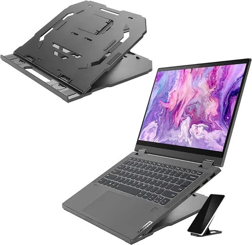 Lenovo Soporte para laptop 2 en 1: ajustable, portátil, plegable, ergonómico, antideslizante, compatible con portátiles de hasta 15 pulgadas y