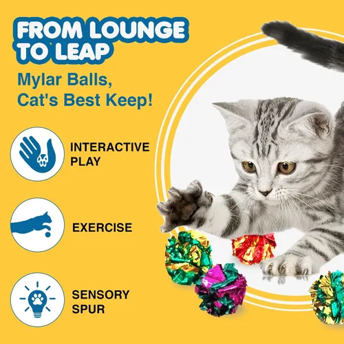 Miniatura 2 de Bolas de arruga SunGrow para gatos, brillantes, de Mylar, juguete antiestrés para gatitos, interactivo y atractivo, mantiene a los gatos adultos